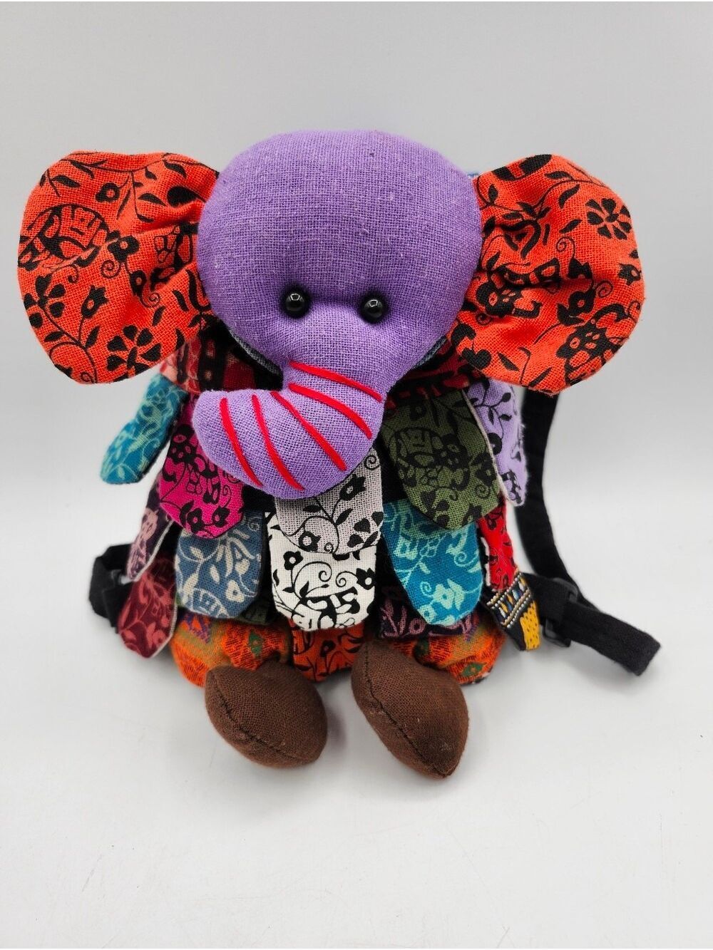 Source Unknown Colorful Cotton Patchwork Elephant Plush Backpack With Ears